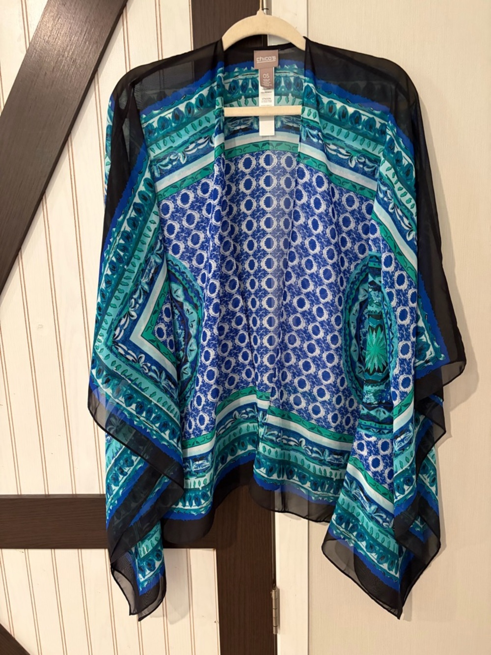 Blue & Teal Patterned Sheer Chico’s Kimono One Size